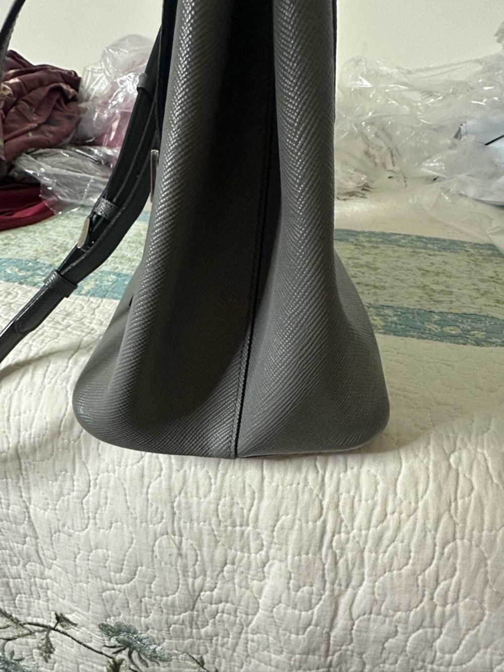 Prada Silver-Gray Saffiano Leather Briefcase - Picture 6 of 7